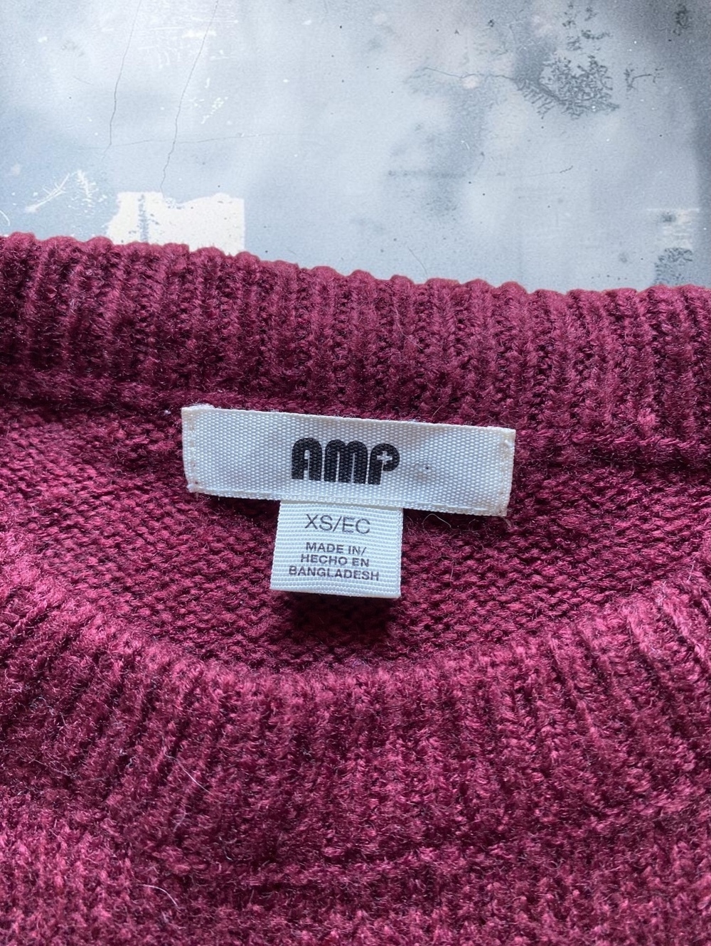 amp Womens XS Burgundy Knit Sweater Floral Sleeve Embroidered Crewneck Maroon - Picture 2 of 8